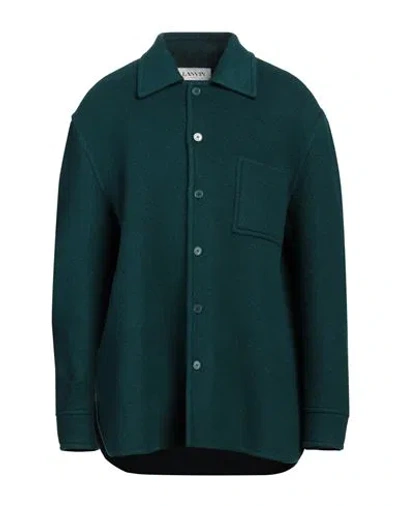 Lanvin Man Shirt Emerald Green Size 16 Virgin Wool, Mohair Wool