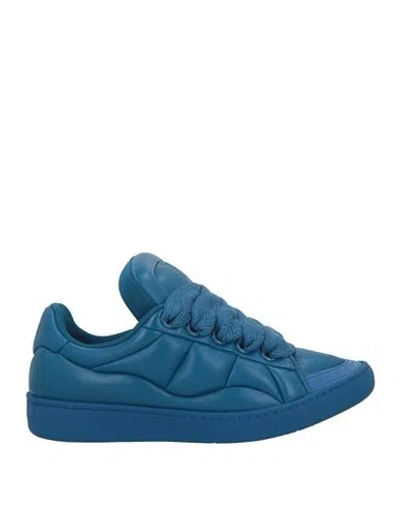 Lanvin Man Sneakers Azure Size 8 Lambskin, Polyester In Multi