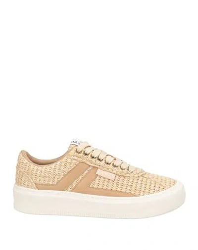 Lanvin Man Sneakers Beige Size 7 Polyester, Cow Leather In Brown