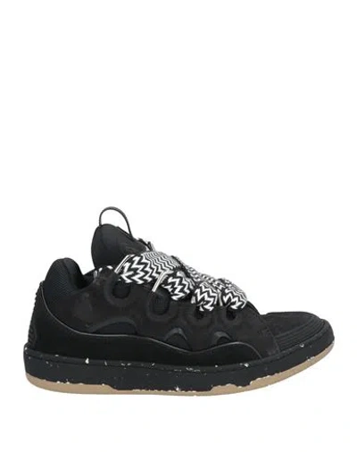 Lanvin Man Sneakers Black Size 8 Calfskin, Polyester, Elastane