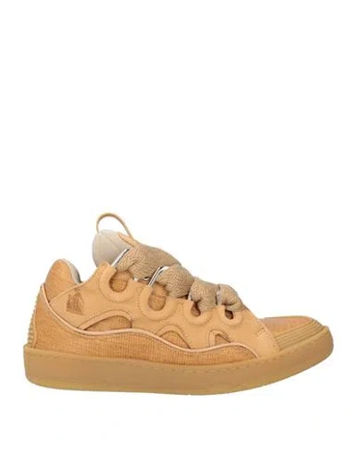 Lanvin Man Sneakers Camel Size 9 Leather, Textile Fibers In Sand