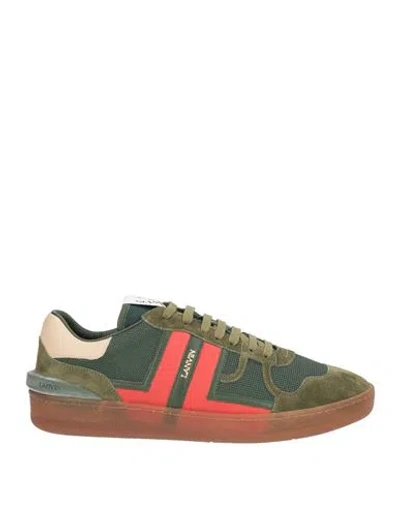 Lanvin Man Sneakers Green Size 10 Calfskin, Polyester In Multi