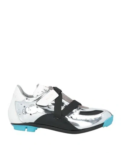 Lanvin Man Sneakers Silver Size 9 Calfskin, Polyester
