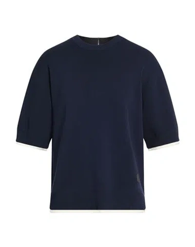 Lanvin Man Sweater Midnight Blue Size M Cotton, Calfskin In Multi