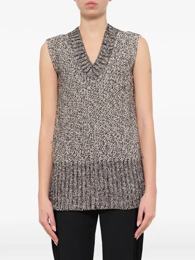 Lanvin Marl-knit V-neck Top In Multi
