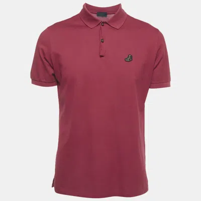 Pre-owned Lanvin Maroon Logo Patch Cotton Polo T-shirt M In Red