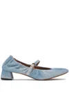 Lanvin Heeled Mary Janes In Leather With A Faded Denim Effect In Blue