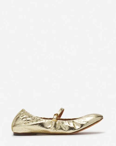 Lanvin Logo-tag Leather Ballerinas In Gold