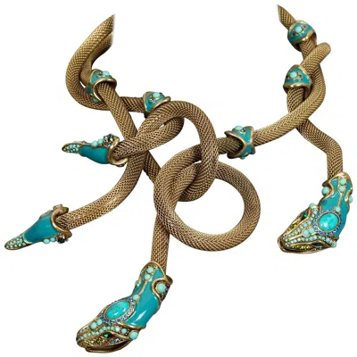 Pre-owned Lanvin Massive  Spring 2010 Enamel Snake Coiled Medusa Necklace In Brown