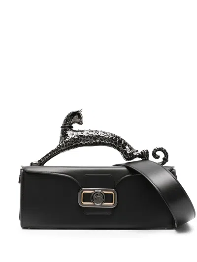 Lanvin Medium Pencil Cat Sculpted-handle Leather Bag In Black