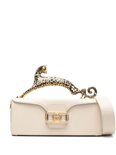 Lanvin Medium Pencil Cat Sculpted-handle Leather Bag In Neutrals