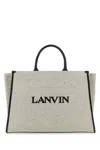 Lanvin Canvas Small Shopping Bag With Contrast Trim In Gray