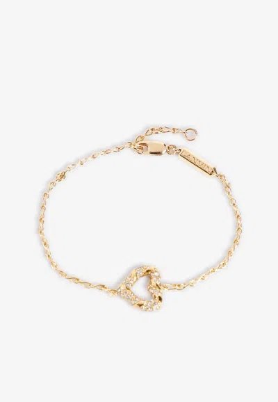 Lanvin Crystal Heart Chain Bracelet In Gold