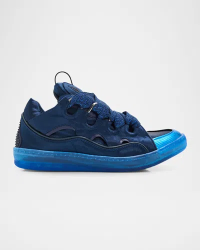Lanvin Men & Apos;s Curb Satin Leather Oversized Sneakers In Animal Print