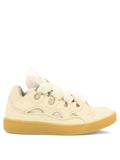 Lanvin Men's Beige Lace-up Sneakers For Everyday Wear In White