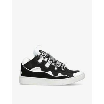 LANVIN MENS LANVIN CURB LEATHER, SUEDE AND MESH LOW-TOP TRAINERS