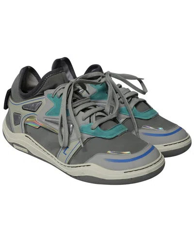 Pre-owned Lanvin Men's Calfskin Leather Mid-top Neoprene Diving Sneaker (authentic Pre-loved) In Gray