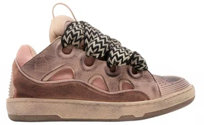 Lanvin Men's Curb Chunky Distressed Leather Sneakers In Blush Pink In Multi