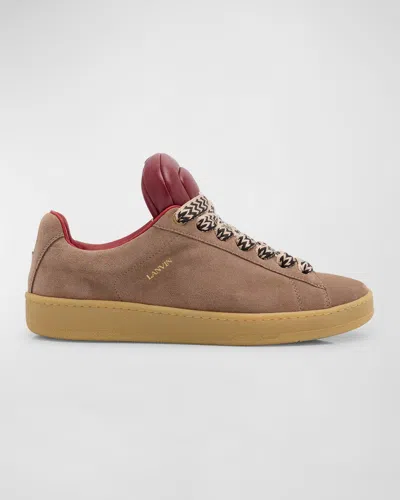 Lanvin Men's Curb Lite Suede Sneakers In Taupe Red