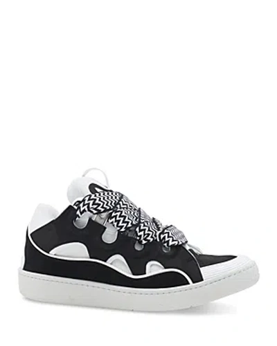 Lanvin Men's Leather Low-top Curb Sneakers In Black/white
