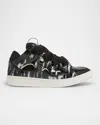 Lanvin Black Curb Leather Sparkles Sneakers In Multi