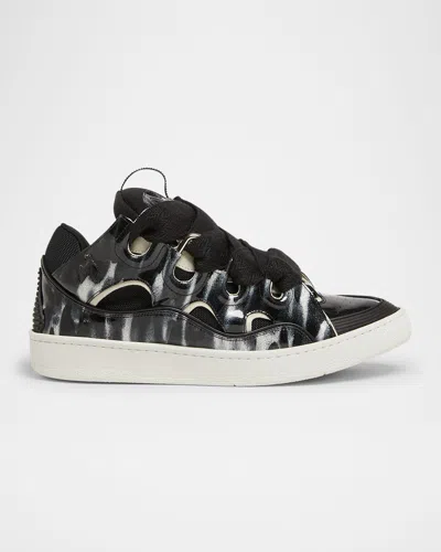 LANVIN MEN'S CURB MESH AND LEATHER LOW-TOP SNEAKERS