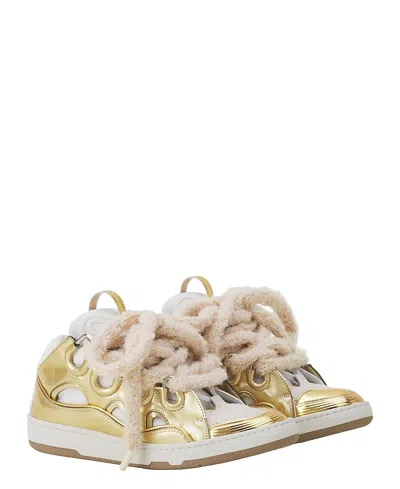 Lanvin Men's Curb Metallic Leather Sneakers With Mesh Laces In Gold