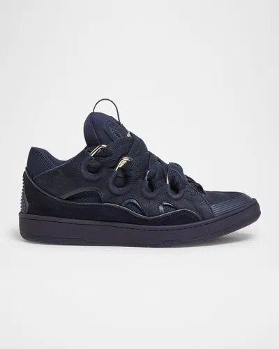 Lanvin Men's Curb Napa Leather Low-top Sneakers In Blue