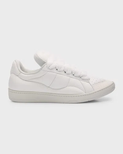 Lanvin Men's Curb Quilted Leather Jumbo-lace Sneakers In Whitewhite