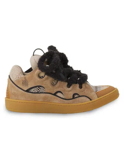Lanvin Beige Curb Suede Sneakers In Brown