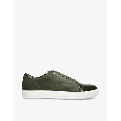 Lanvin Mens Dark Green Dbb1 Contrast-sole Suede And Leather Low-top Trainers
