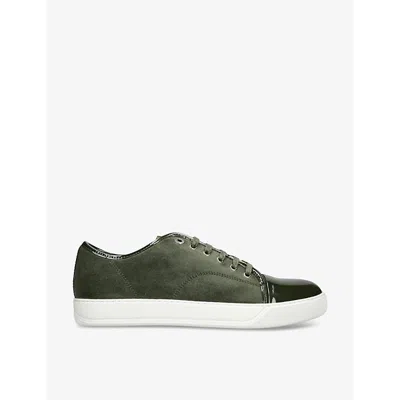 Lanvin Mens Dbb1 Contrast-sole Suede And Leather Low-top Trainers Dark G In Green