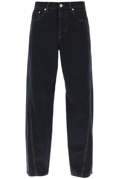LANVIN MEN'S DARK WASH BAGGY JEANS WITH TWISTED SEAMS