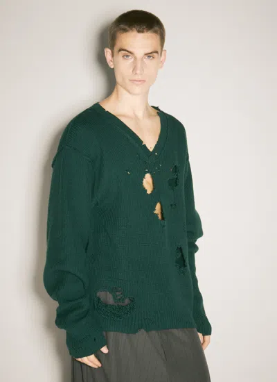 Lanvin Men Destroyed Sweater In Green