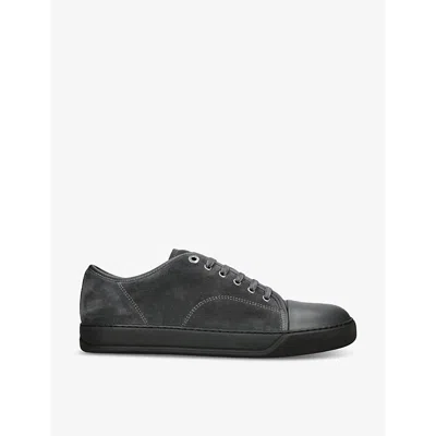 Lanvin Mens Dbb1 Contrast-sole Suede And Leather Low-top Trainers Grey/da In Brown