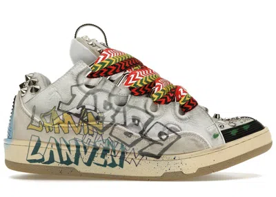 Pre-owned Lanvin Men's  Curb Sneaker Graffiti Sneakers In White/black