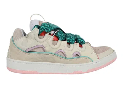 Pre-owned Lanvin Men's  Curb Sneaker Sneakers In Beige/pink/teal