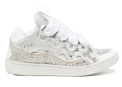Pre-owned Lanvin Men's  Curb Sneaker Sneakers In White/rhinestone/cream In Multi