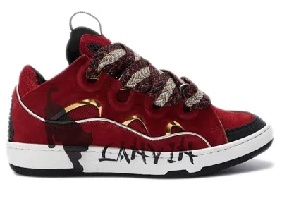 Pre-owned Lanvin Men's  Curb Sneakersin Red/gold In Multi