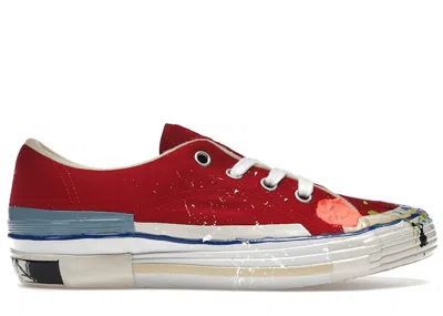 Pre-owned Lanvin Men's  Joint Canvas Gallert Dept. Sneakers In Red/white In Multi