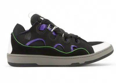 Pre-owned Lanvin Men's  Leather Curb Purple Sneakers In Black/grey/white