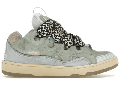 Pre-owned Lanvin Men's  Leather Curb Sneaker Light Blue Sneakers In Pale Blue