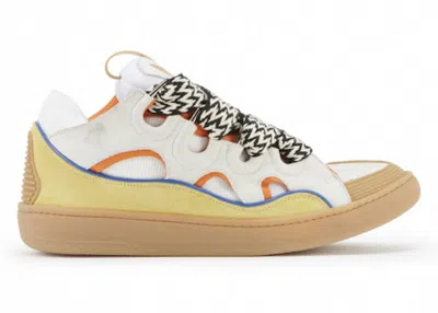 Pre-owned Lanvin Men's  Leather Curb Sneakers In Beige/white/tan
