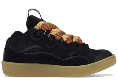 Pre-owned Lanvin Men's  Leather Curb Sneakers In Black