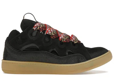 Pre-owned Lanvin Men's  Leather Curb Sneakers In Black/gum