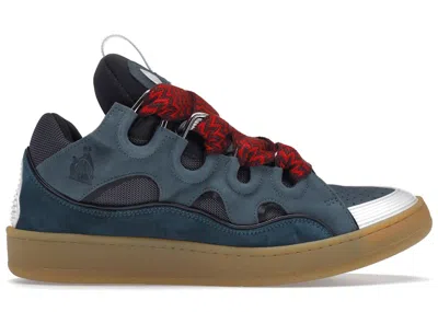 Pre-owned Lanvin Men's  Leather Curb Sneakers In Blue/grey/red In Multi