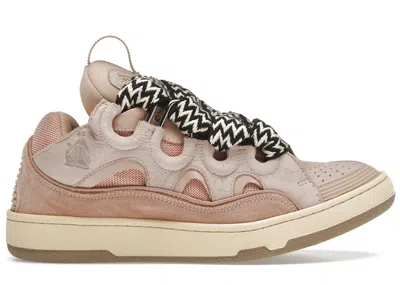 Pre-owned Lanvin Men's  Leather Curb Sneakers In Pink