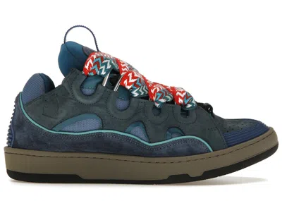 Pre-owned Lanvin Men's  Leather Curb Sneakers In Taurus Blue