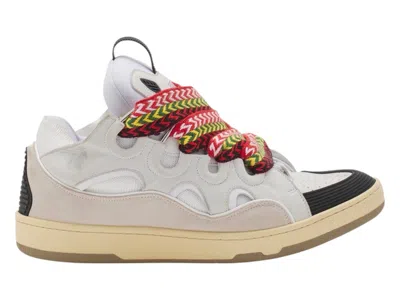 Pre-owned Lanvin Men's  Leather Curb Sneakers In White