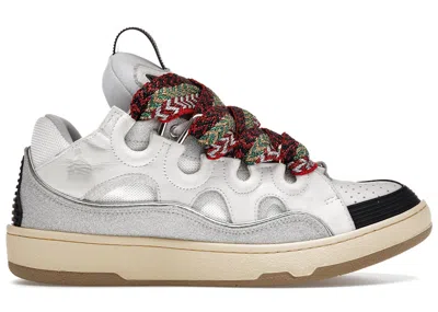Pre-owned Lanvin Men's  Leather Curb Sneakers In White/grey/black